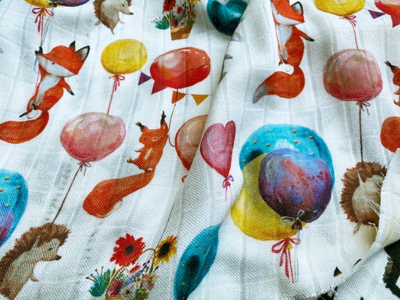 Tetra fabric, BAMBOO Fabric 100%, Eco-print, Muslin fabric, Children's pattern, Printed Bamboo Fabric, Light and Delicate, Width 145cm /57"