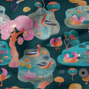Colorful birds cotton 100%, Eco-print, Printed Cotton Fabric, Width 150cm /60&quot;