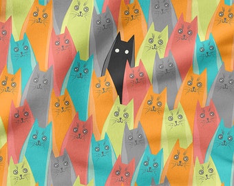 Black Cat cotton 100%, Eco-print, Printed Cotton Fabric, CatS fabric, Width 150cm /60"