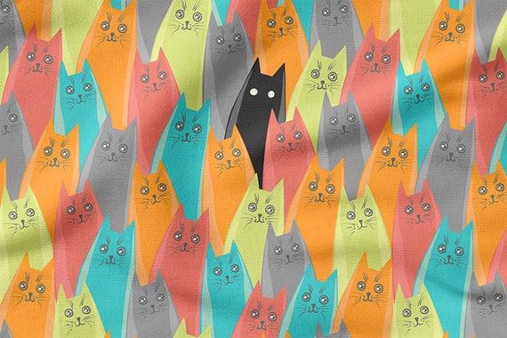 Black Cat cotton 100%, Eco-print, Printed Cotton Fabric, Cotton Twill, Cotton Batiste, Cotton Canvas, Width 150cm /60"