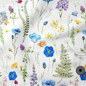 Meadow Flowers cotton 100%, Eco-print, Printed Cotton Fabric, Width 150cm /60&quot;