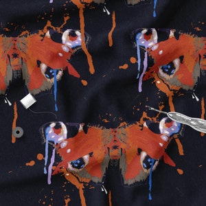 Cotton Knit Fabric Butterflies, Stretchable, Pattern Cotton Knit, Eco-Print, 200gsm weight