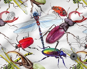 COLORFUL INSECTS BEETLES Dragonflies cotton 100%, Eco-print, Printed Cotton Fabric, Width 155cm /61"