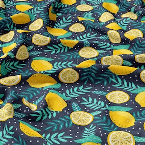 Lino 100% Limones, Eco-estampado, Tejido de lino estampado, Lino Frutas, Lino suavizado para coser, Ancho 150 cm / 60&quot;