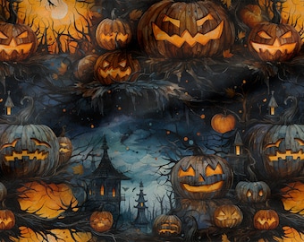 Zombie pumpkin cotton 100%, Eco-print, Printed Cotton pumpkin fabric, Width 150cm /60"