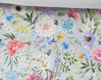 Sweatshirt Fabric Floral Pattern, Meadow, Stretchable, Cotton Knit fabric, for Sweatshirts, Sportswear and Children's Clothing 230gsm Weight