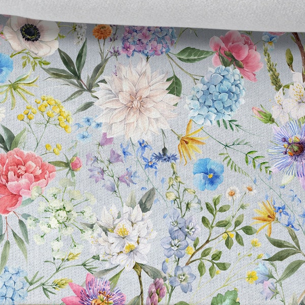 Sweatshirt Fabric Floral Pattern, Meadow, Stretchable, Cotton Knit fabric, for Sweatshirts, Sportswear and Children's Clothing 230gsm Weight
