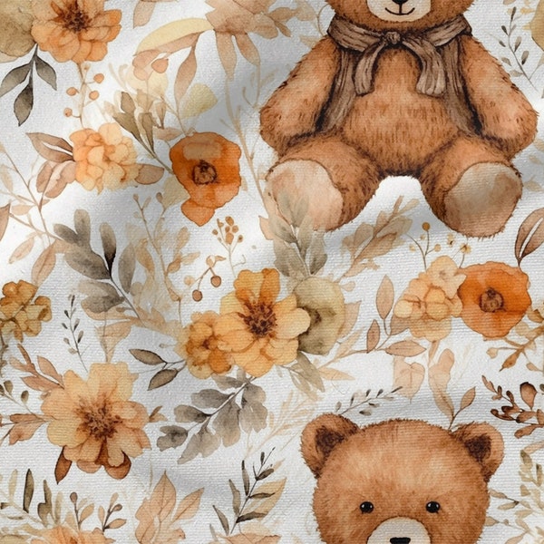 Cute bear cotton 100%, Eco-print, Printed Cotton bear fabric, Width 150cm /60"