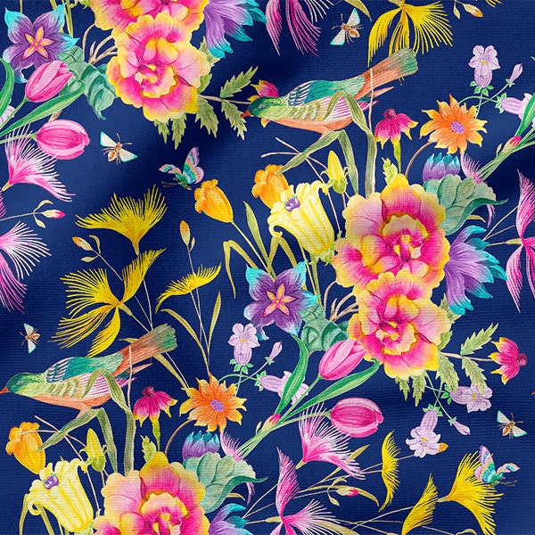Summer blossom cotton 100%, Eco-print, Printed Cotton floral fabric, Width 150cm /60"