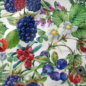 Forest Berries cotton 100%, Eco-print, Printed Cotton Fabric, Berries fabric, Width 150cm /60", Patterns to Choose