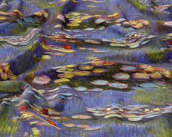 Monet Linen fabric Water Lilies, Artwork on linen, Monet on Fabric, Softened linen for sewing, Width 150cm /59"