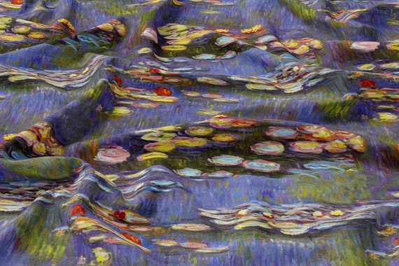 Monet Linen fabric Water Lilies, Artwork on linen, Monet on Fabric, Softened linen for sewing, Width 150cm /59"