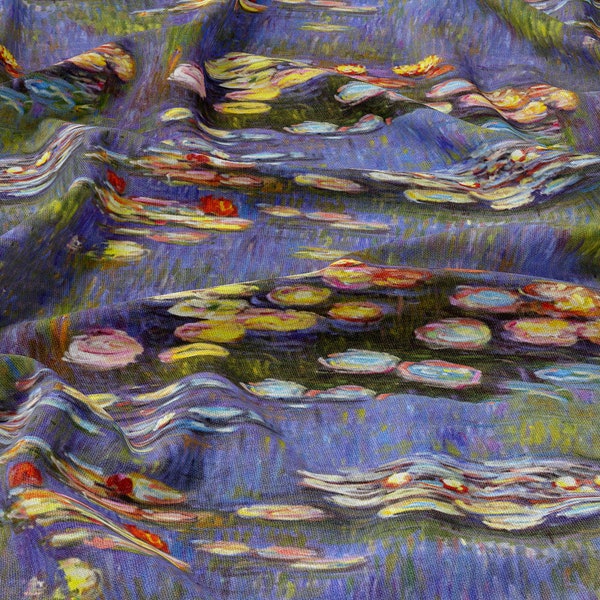 Monet Tissu lin Nymphéas, Œuvre d’art sur lin, Monet sur tissu, Lin adouci pour la couture, Largeur 150cm /59 »