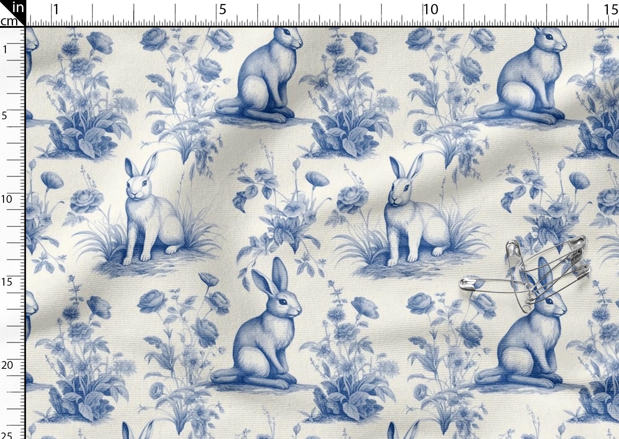 Blue BUNNIES Cotton 100%, Eco-print, Printed Rabbits Cotton Fabric ...