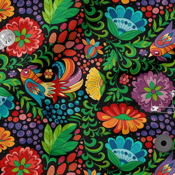 Colorful FOLK cotton 100%, Eco-print, Printed Cotton Fabric, FOLK fabric, Width 150cm /60"