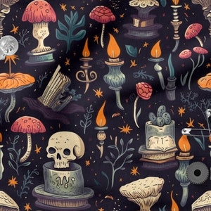 Forest cotton 100%, Eco-print, Printed Cotton skulls fabric, Width 150cm /60"