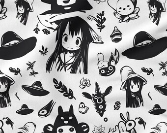 DRAWING cotton 100%, Eco-print, Printed Cotton ANIME fabric, Width 150cm /60"