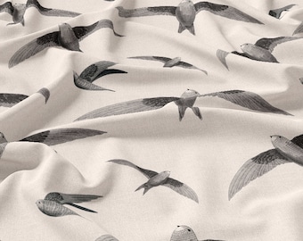 Swallow pattern Linen 100%, Eco-print, Printed Linen fabric,swallow pattern linen Softened linen for sewing, Width 150cm /60"