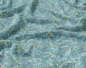 Blue meadow Linen 100%, Eco-print, Printed Linen fabric,Meadow linen Softened linen for sewing, Width 150cm /60"