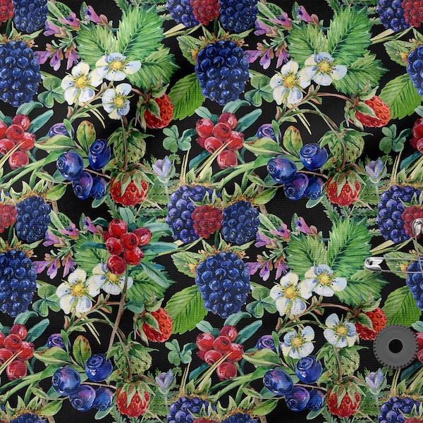 Forest Berries cotton 100%, Eco-print, Printed Cotton Fabric, Berries fabric, Width 150cm /60"