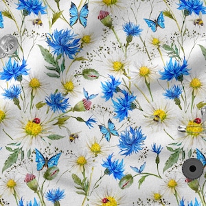 Flores de pradera algodón 100%, Eco-print, Tela de algodón estampada, Tela de flores de verano, Ancho 150 cm / 60&quot;
