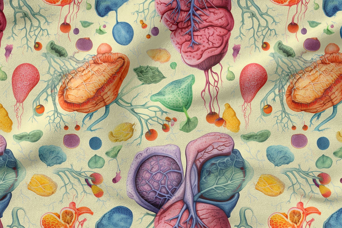Human Organs Cotton 100%, Eco-print, Printed Cotton Fabric, Organs ...
