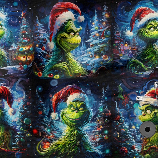 Grinch cotton 100%, Eco-print, Printed Cotton christmass fabric, Width 150cm /60"