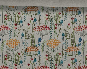 Tissu en lin Meadow Flowers, Summer Meadow Linen, Beige chiné, Lin ramolli pour la couture, Largeur 150 cm / 60"