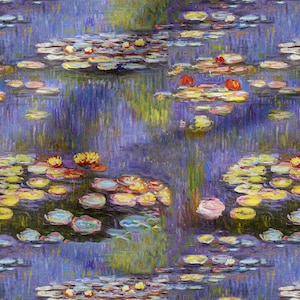 Monet Cotton Fabric 100%, Artwork on Cotton Eco-print, Printed Cotton Fabric, Monet on Fabric, Width 150cm /60&quot;