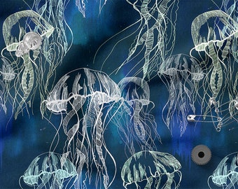 JELLYFISH cotton 100%, Eco-print, Cotton Fabric, Width 150cm /60"