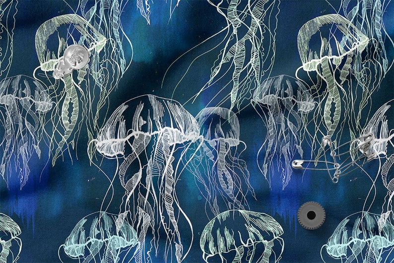 JELLYFISH cotton 100%, Eco-print, Cotton Fabric, Width 150cm /60 image 1