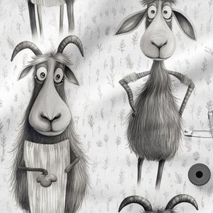 Goat animals cotton 100%, Eco-print, Printed Cotton goat fabric, Width 150cm /60&quot;