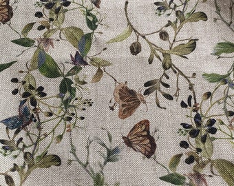 Linen fabric Tiny Meadow, Summer Meadow Flowers, Beige in melange, Softened linen for sewing