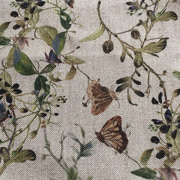 Linen fabric Tiny Meadow, Summer Meadow Flowers, Beige in melange, Softened linen for sewing