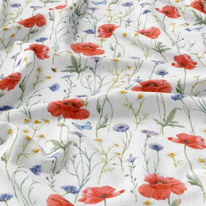 Linen fabric Floral, Summer  Flowers, Linen 100%, Softened linen for sewing, Width 150cm /60"