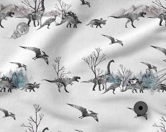 Watercolor dino cotton 100%, Eco-print, Printed Cotton dino animals fabric, Width 150cm /60"