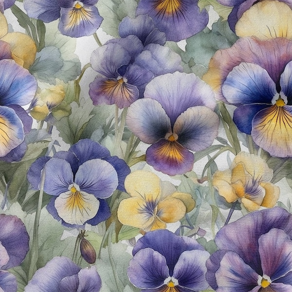 Pansies cotton 100%, Eco-print, Printed Cotton pansies fabric, Width 150cm /60"