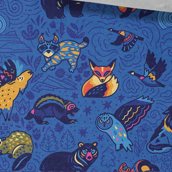 Sweatshirt Fabric animals , Stretchable, forest Fabric, Cotton Knit fabric, for Sweatshirts, Sportswear and Children's Clothing 230gsm