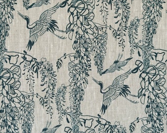 Tissu en lin hérons, lin à fleurs beige chiné, lin ramolli pour la couture, largeur 150 cm / 60"