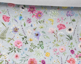 Sweatshirt Fabric Floral Pattern, Meadow, Stretchable, Cotton Knit fabric, for Sweatshirts, Sportswear and Children&#39;s Clothing 230gsm Weight