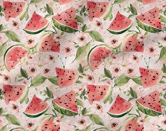 Watermelon pattern, cotton 100%, Eco-print, Printed Cotton Fabric, Cotton Twill, Cotton Batiste, Cotton Canvas, Width 150cm /60"
