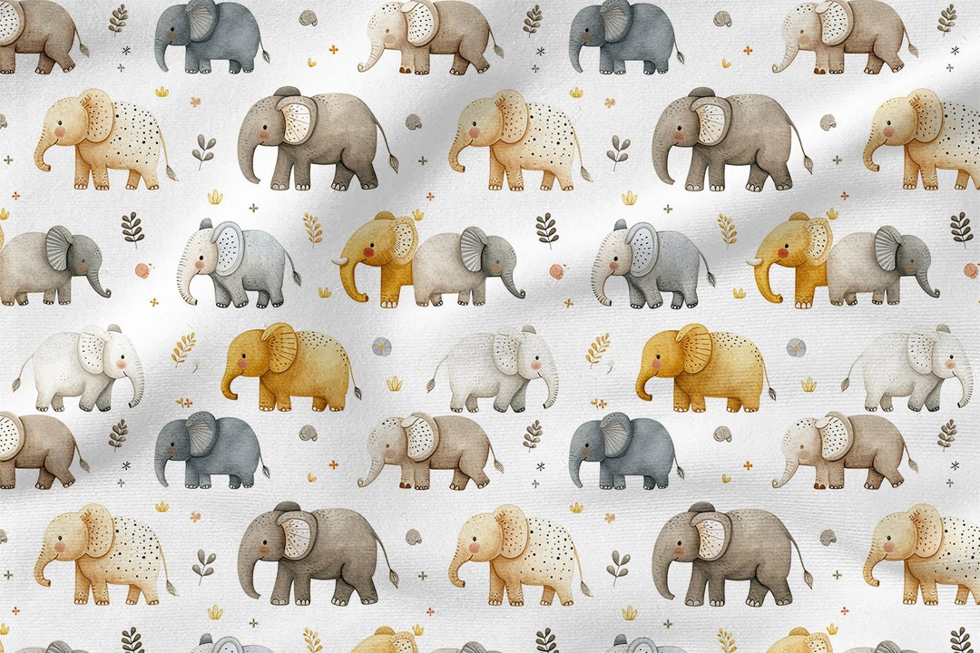 Soimoi Cotton Canvas Fabric - Tree & Elephant Animal Print By The Yard, 56 Inch Wide