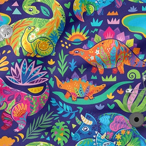Colorful Dinosaurs cotton 100%, Eco-print, Printed Cotton Fabric, Dinosaurs fabric, Width 150cm /60&quot;