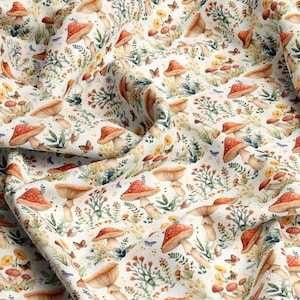 Patterns VISCOSE Fabric 100%, Eco-print, Printed Viscose Fabric, Muschrooms Pattern, Light and , Width 145cm /57&quot;