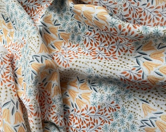 Summer Meadow Flowers, Linen 100%, Eco-print, Printed Linen fabric, Softened linen for sewing, Width 150cm /60"
