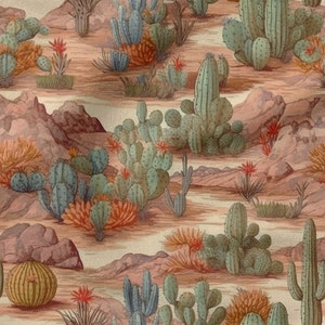 Deserto, cactus cotone 100%, Eco-stampa, Tessuto floreale in cotone stampato, Larghezza 150 cm /60"