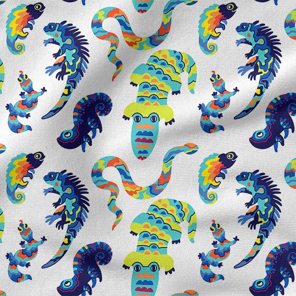 LÉZARDS COLORÉS, 100 % coton CAMÉLÉON, impression écologique, tissu en coton imprimé, tissu pour lézards, largeur 150 cm