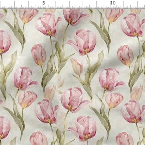 Tulipani primaverili cotone 100%, stampa ecologica, tessuto floreale in cotone stampato, larghezza 150 cm /60"