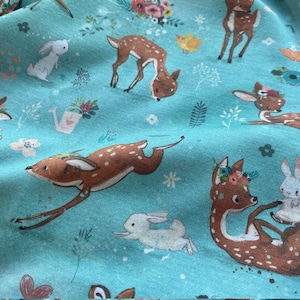 Cotton Knit Fabric Baby Pattern, Stretchable, Forest Friends Cotton Knit, Eco-Print, 200gsm weight
