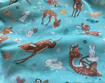 Cotton Knit Fabric Baby Pattern, Stretchable, Forest Friends Cotton Knit, Eco-Print, 200gsm weight